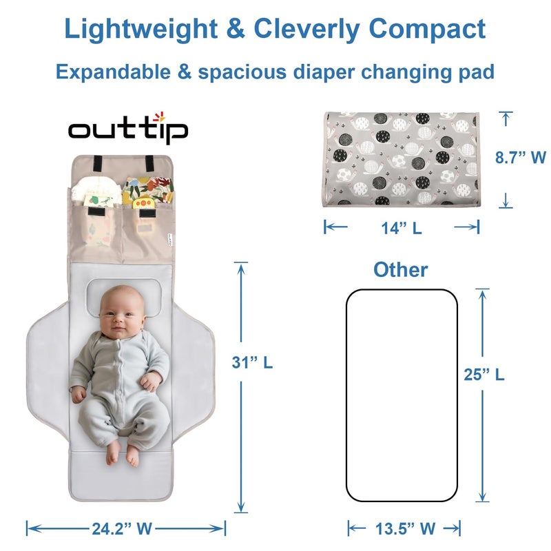outtip 31" X 24.2" Extra Long Large Lightweight Toddler Diaper Changing Pad Travel, Cute Design 1-36 Month Infant Foldable Baby Changing Mat Wipeable, Changing Pad Portable for Station, Car, Stroller - Image 2